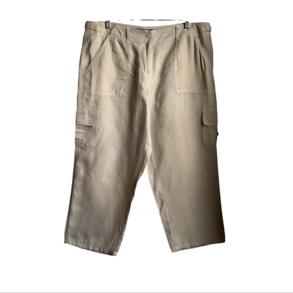 Tommy Bahama Womens 12 Beige Linen Cropped Straight Leg Cargo Pants Coastal